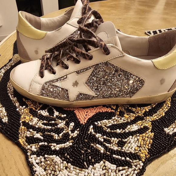 Golden Goose Shoes - Golden Goose Glitter Star Sneakers in Cream and Gold